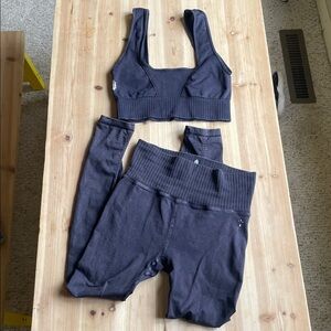 (2) Free People Good Karma Set Seamless Black Ribbed Sports Bralette & Leggings